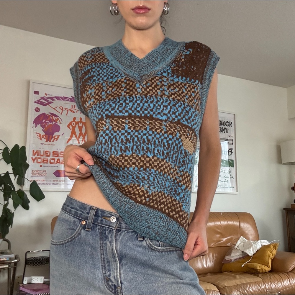 ANDERSSON BELL - Blue and Brown Patterned Women's Sweater Vest